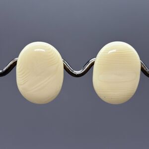Napier Faux Ivory Oval Stud Earrings Cream Swirl Cabochon Gold Tone Vintage